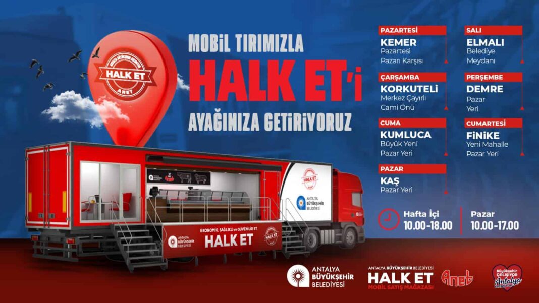 Halk Et Mobil Satış Tırı, Antalya'nın ilçelerinde uygun fiyatlı et hizmeti sunuyor